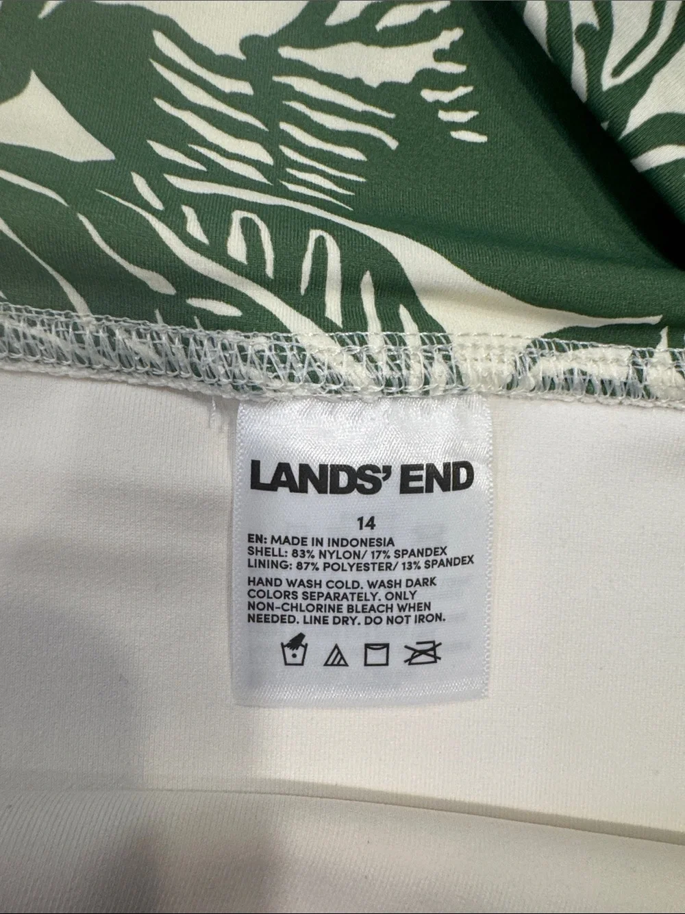 NWT Lands' End Cream Tankini with Green Leaf Print - Picture 12 of 12